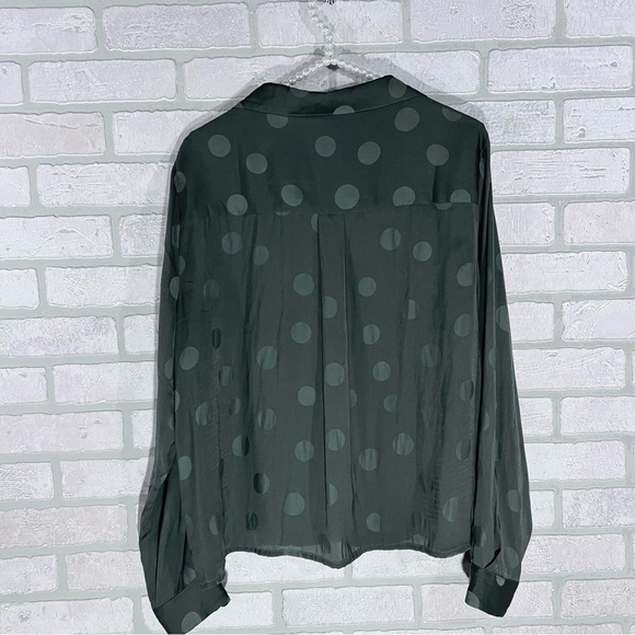 Madewell Jacquard Dot Pajama Long Sleeve Button Down Blouse in Green Size XL - Picture 3 of 8